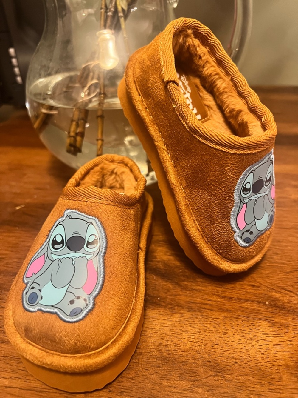 Disney Kids Brown Stitch Plush-Lined Slippers